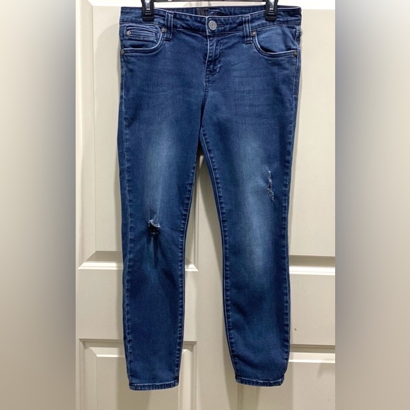 Kut from the Kloth Blue Medium Wash Destroyed 5 Pocket Denim Blue Jeans Size 8 - Picture 1 of 12